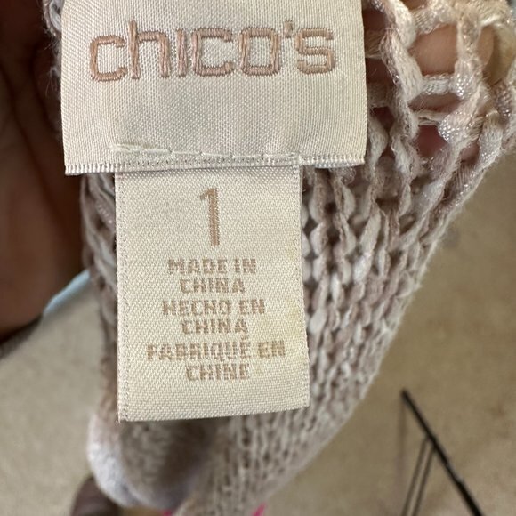 Chicos cardigan women 1 M8 Open Knit Sweater tan pink metallic longline short sl - Picture 8 of 9